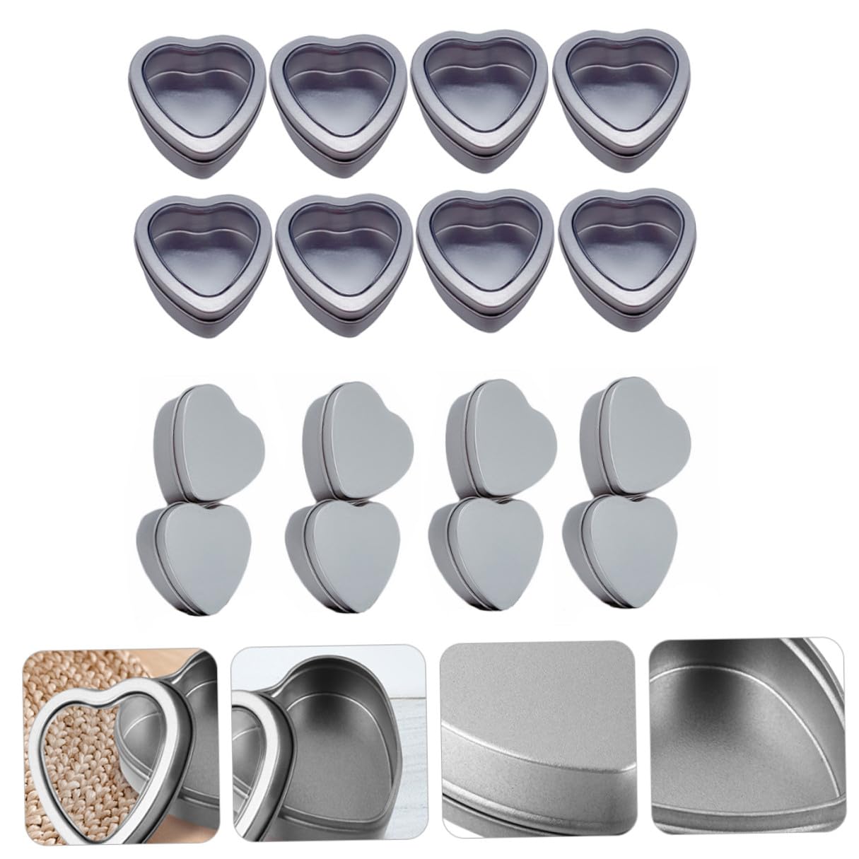 24 Pezzi Scatoline Portaconfetti in Latta a Forma di Cuore Argento Finestra Trasparente Contenitori Creativi per Cucito e Conservazione