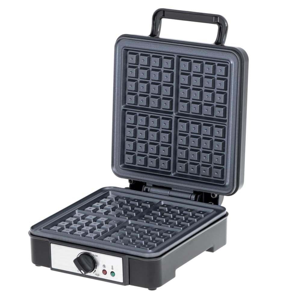 ADLER AD3049 Gofrera Profesional para 4 Gofres Belgas Gruesos, Placas Antiadherentes, Regulador de Temperatura, Waffle Maker Negro, 1800W