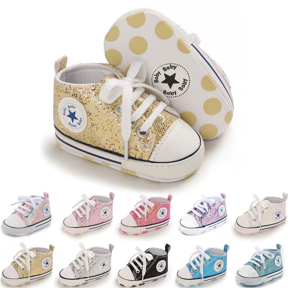 Meckior Baby Girls Boys Canvas Sneakers Soft Sole High-Top Ankle Infant First Walkers Crib Shoes