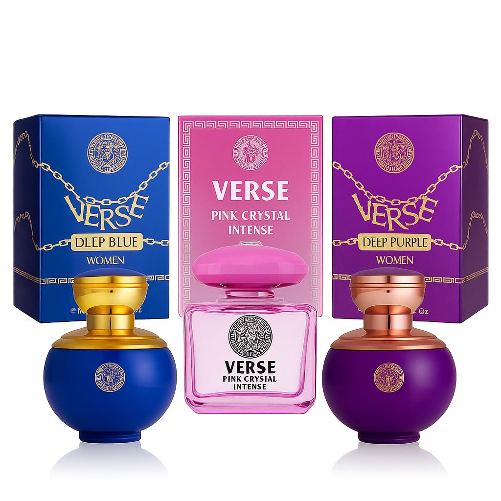 Verse Womens Fragrance Collection Deep Blue Deep Purple Pink Crystal Intense 3 4 fl oz Eau de Parfum