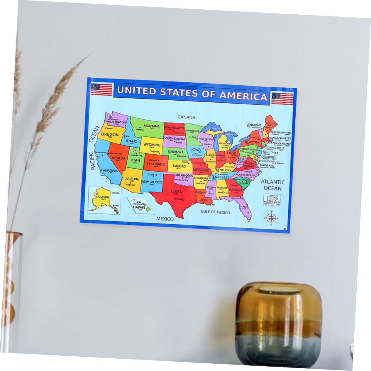 FUNOMOCYA Usa Map Educational Classroom Poster Bright And Versatile Geography Map for Teaching And Decoration Uv Paper Design