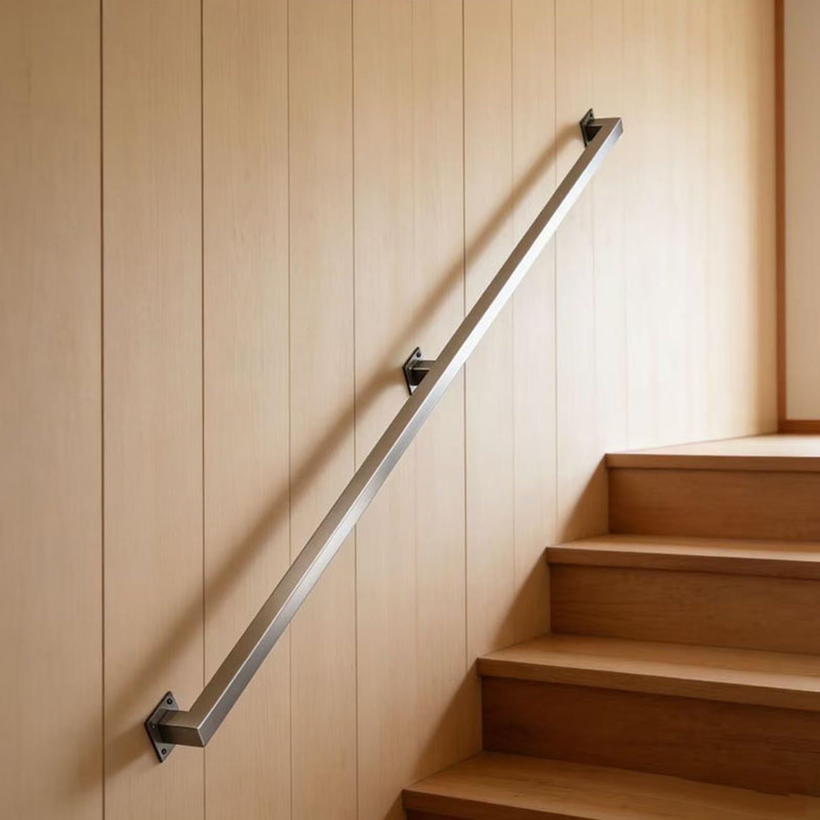 Silver Handrails for Stairs | 1m 1.5m 2.8m 2.5m 3.9m 4.5m 6m Indoor Outdoor Sturdy Wall Mount Stainless Steel Hand Rail Set | Square Tube Grab Bar for Deck, Slope, Porch Railing(3.3ft/1m)