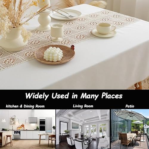 Miniatura 5 de Amzali Mantel lavable de lino de algodón con borlas, a prueba de polvo, para cocina, comedor, casa de campo, decoración de mesa (rectángulooblongo,