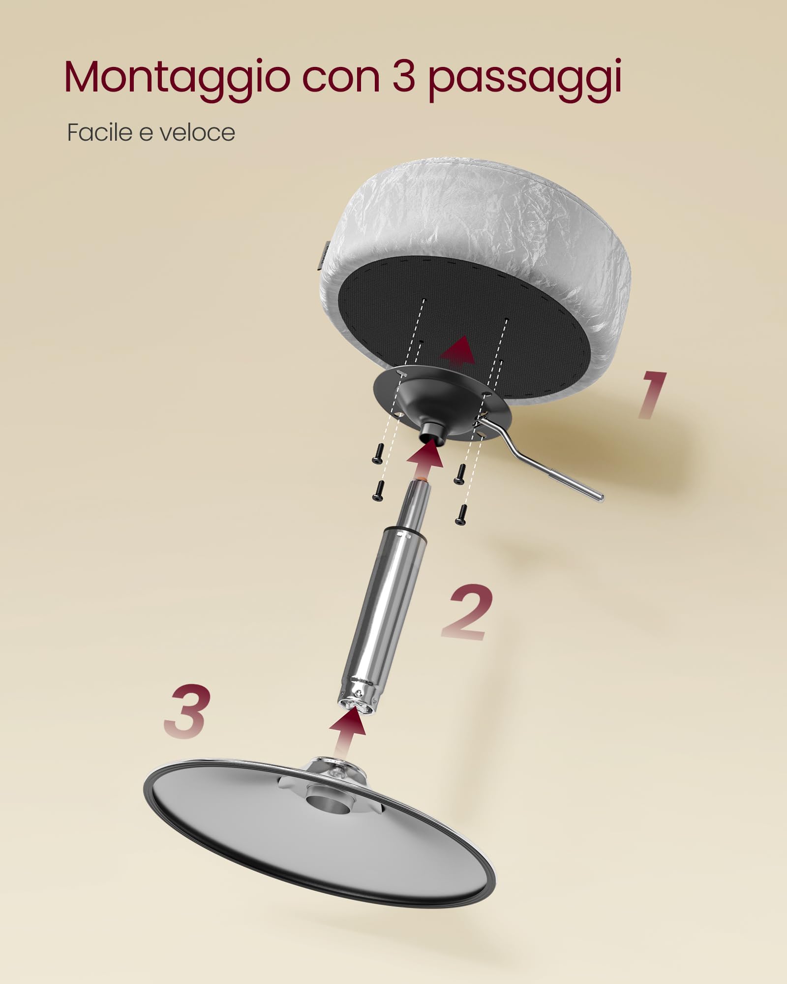 VASAGLE Sgabello da Trucco, Sedia per Toeletta, Regolabile in Altezza, Girevole a 360°, in PU, Seduta Spessa, per Camera da Letto Cucina Sala da Pranzo, Moderno, Grigio Tortora LJB120GD01 | Sedia per Toeletta, in Pelle PU, Seduta Spessa, Moderno, Grigio T