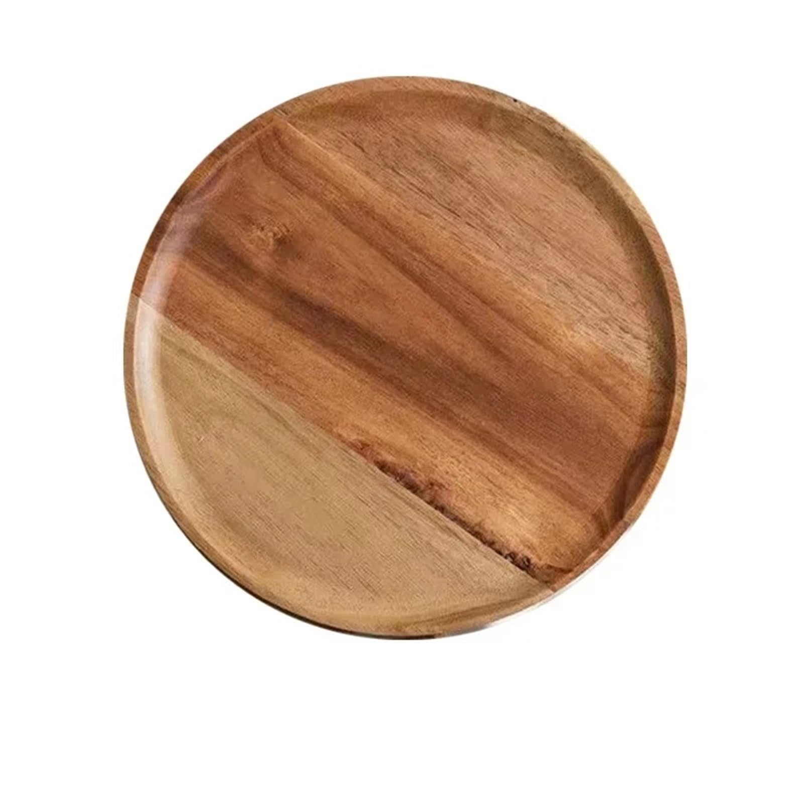Bandeja para Servir (2 Unidades), Platos de Madera para la Cena, Bandeja Redonda para el café, Plato Decorativo Vintage para postres (25 cm)