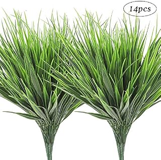 AGEOMET 14pcs Artificial Plants Fake Plastic Greenery Shrub Bushes UV Resistant Plants Plastic