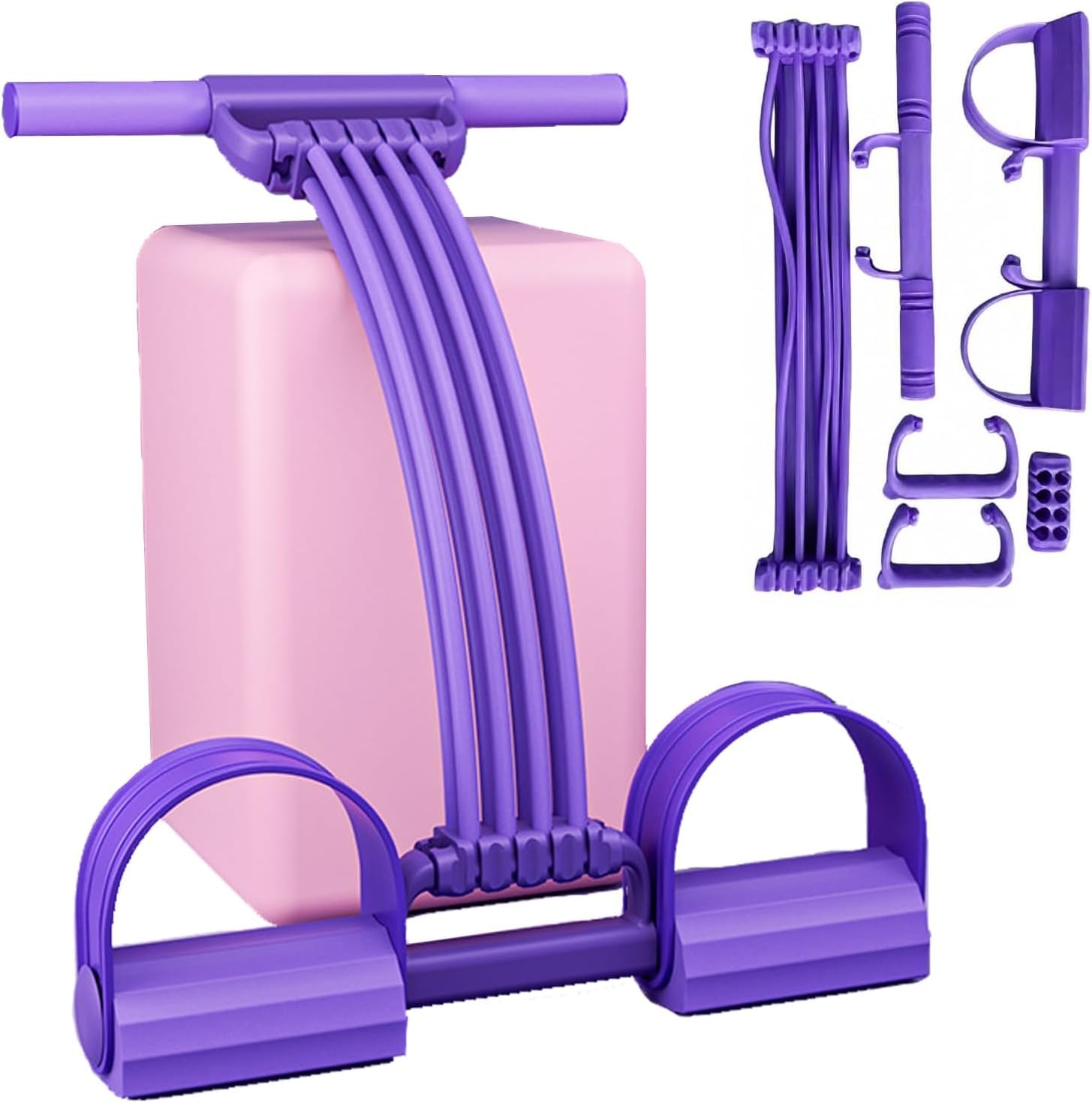 8-Tube Pedal Resistance Bands with Handles, 3 in 1 Adjustable Elastic Yoga Tension Rope, Home Fitness Equipment for Full Body Workout, Arm Leg Waist Training (Purple)