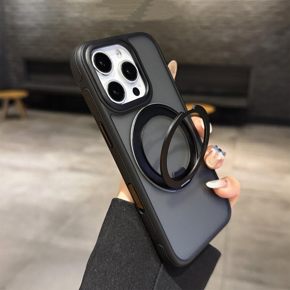 Magnetische Handyhülle mit 360°-Drehringständer für iPhone 13, 14, 15, 16, 17 Pro Max und 16 Plus, matt, kabelloses Laden, stoßfest, matt schwarz, für iPhone 14 Pro