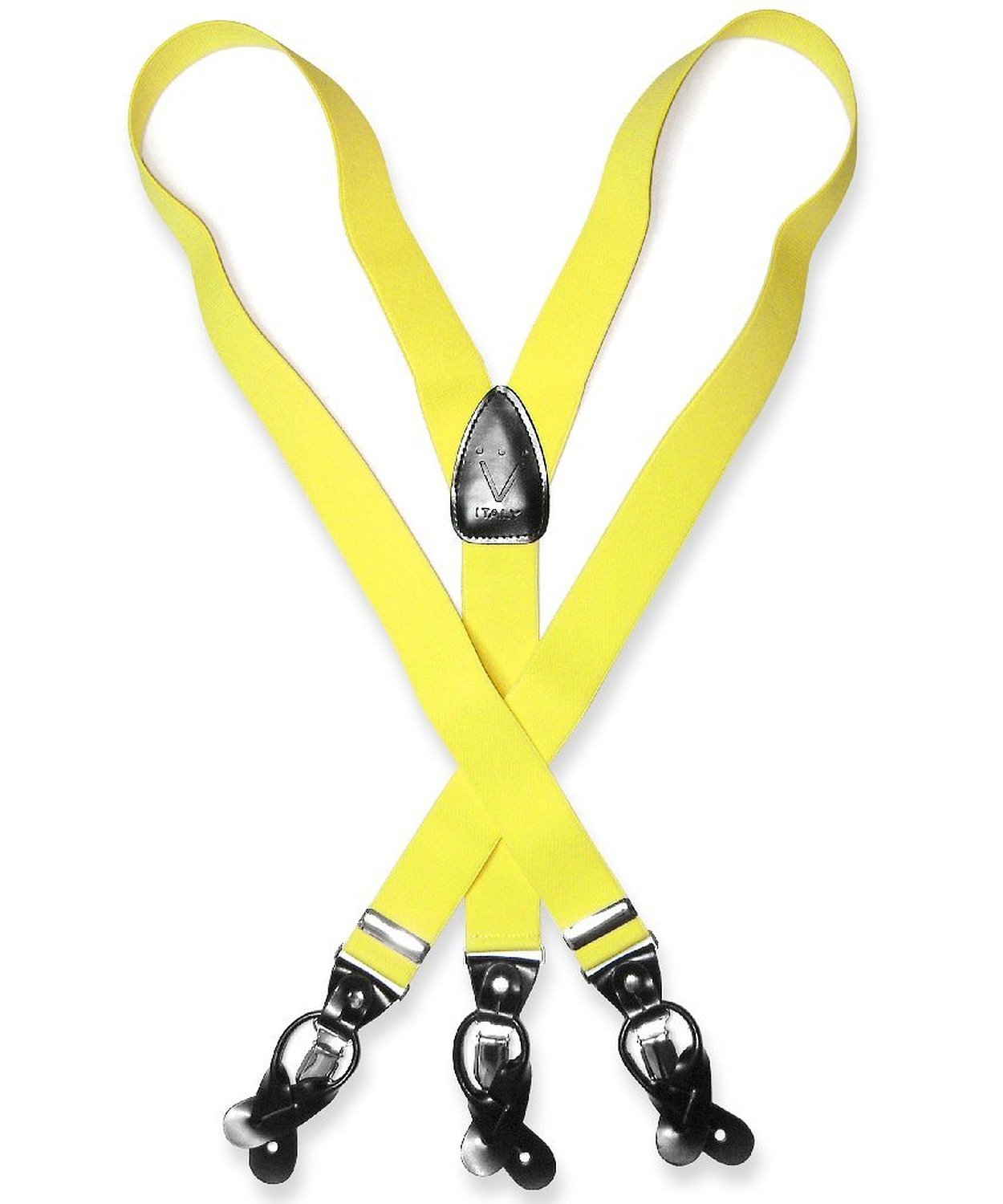 Men's Yellow SUSPENDERS Y Shape Back Elastic Button & Clip Convertible by VESUVIO NAPOLI