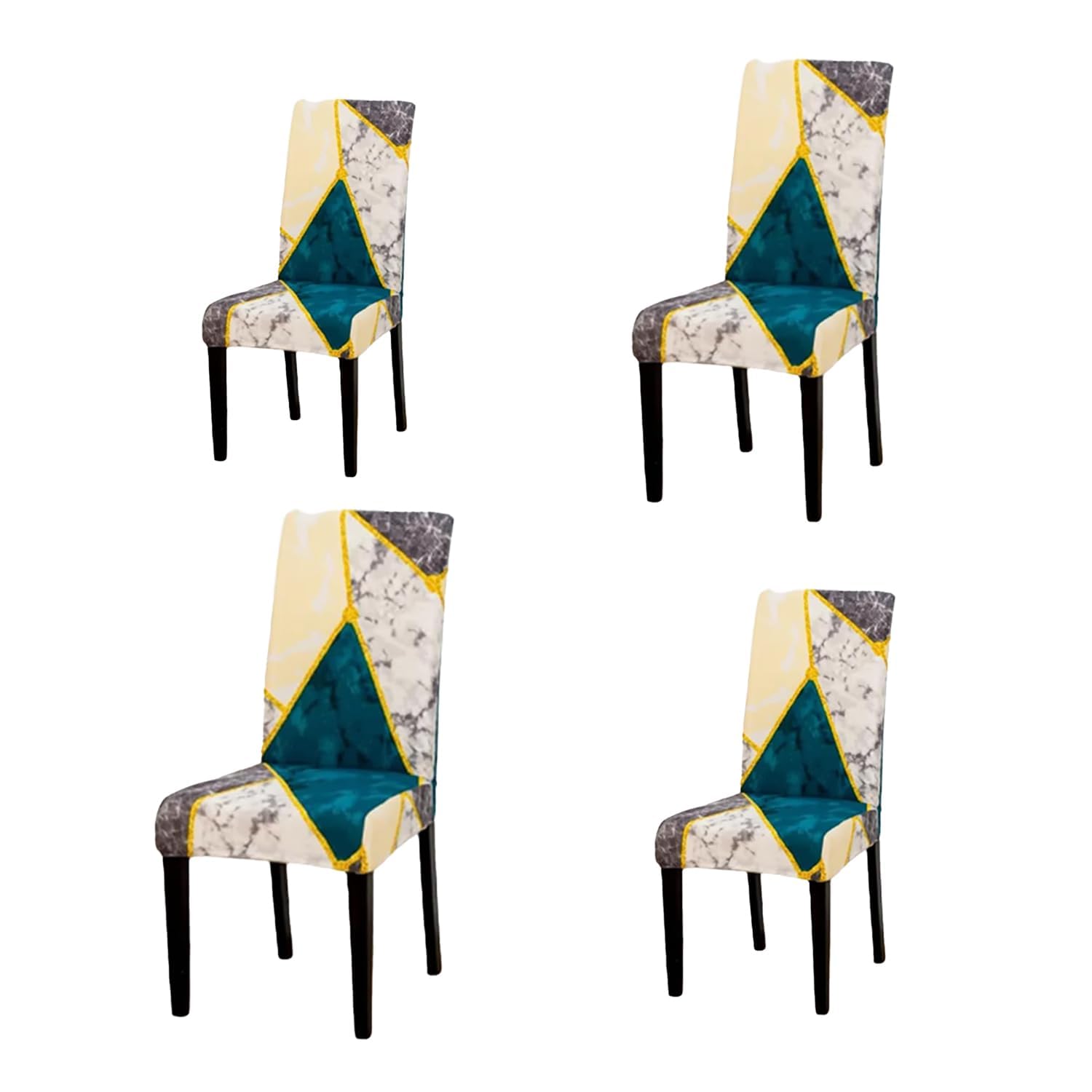 ELEGANTA Chair Cover Set of 4, Dining Chair Cover, Dining Table Chair Cover, Polyester Spandex Chair Cover, Washable, Fade Resistant, Anti Slip, Flexible Slipcover Stretch Fit (White & Teal Marble)-image-0