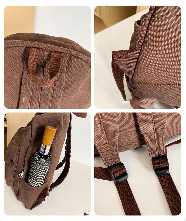 Vintage Y2k Aesthetic Canvas Backpack for Women Men Casual Grunge Laptop Backpack Hippie 2025 Trendy Daypack Rucksack (Black)4