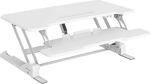 Mount-It! Electric Standing Desk Converter White 38 Inch Wide Tabletop,