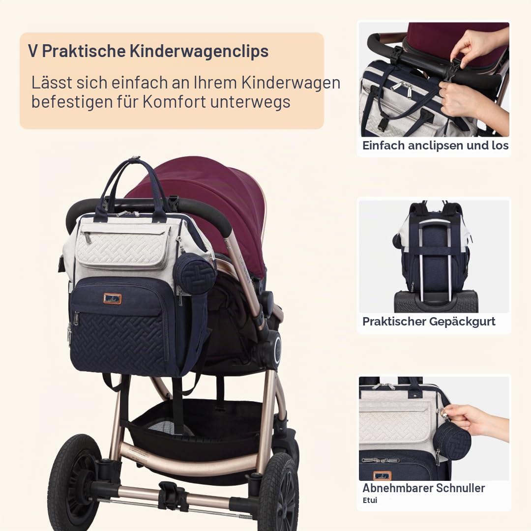 BabbleRoo Wickeltasche Rucksack Multifunktionale Große Wickelrucksack Babytasche mit Wickelauflage & Kinderwagengurten & Schnullertasche