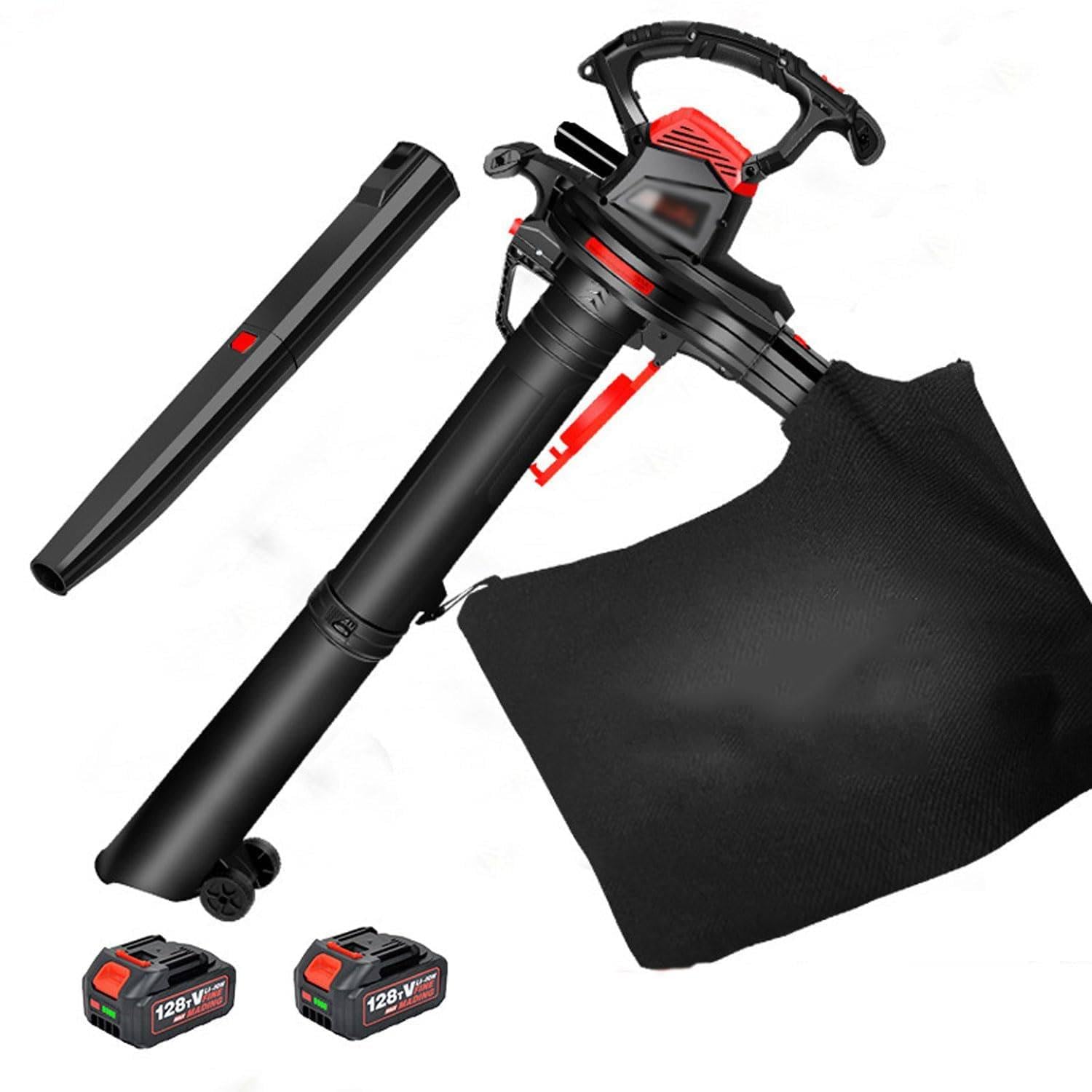 Soffiatore e aspiratore per foglie, aspiratore e trituratore per giardini, soffiatore per foglie senza fili, 6 velocità, 2 batterie da 4,0 Ah, aspiratore per foglie trituratore per la cura del prato