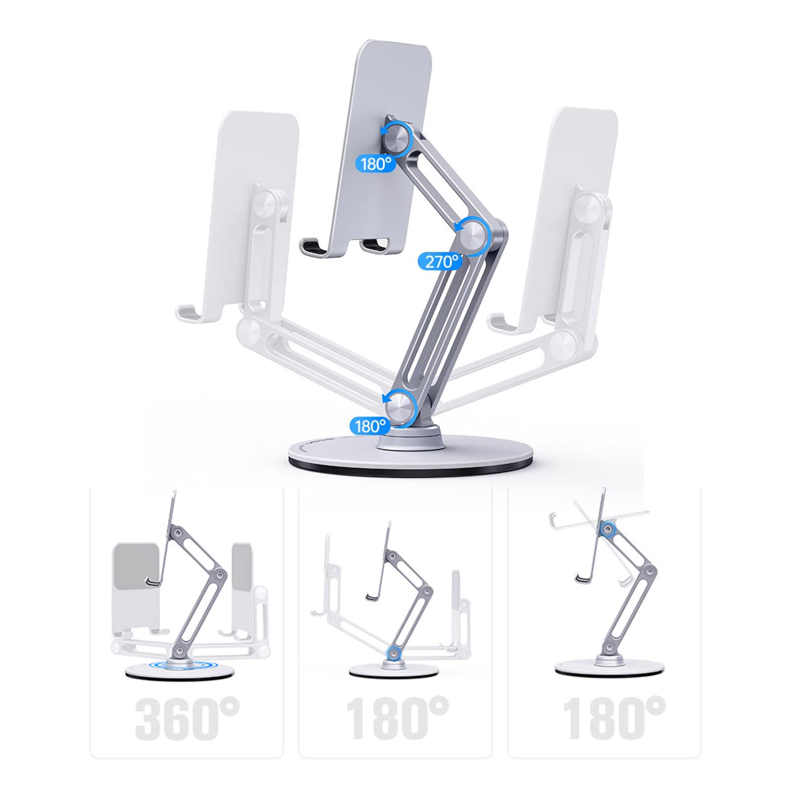 Tablet Halterung, Ständer, Desktop Halterung, 360° drehbar, verstellbar, Buch Leseablage, Tischhalterung aus Aluminiumlegierung, faltbar, Tablet Ständer, Tischhalterung, drehbar