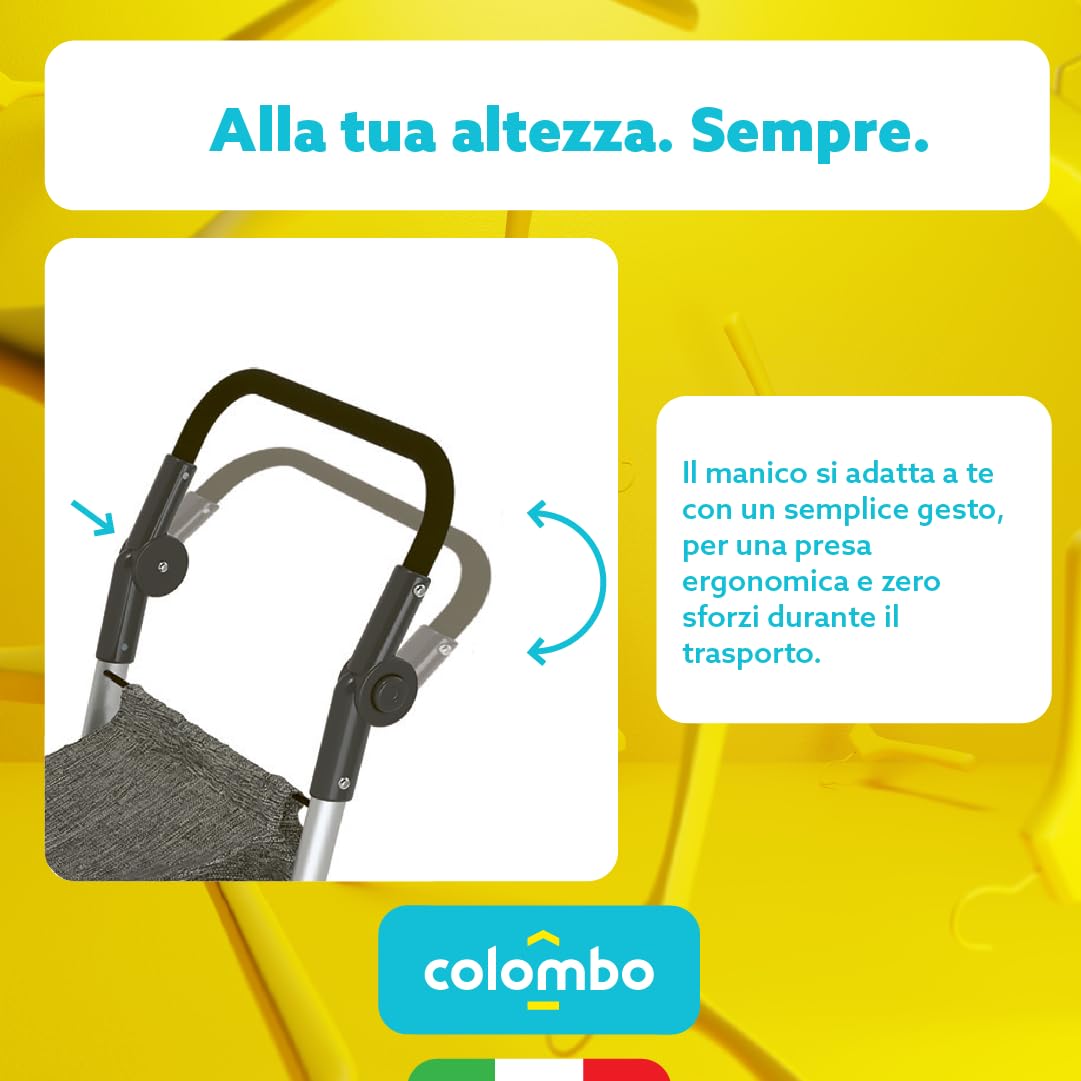 COLOMBO Troll Carrello Spesa in Alluminio Leggero e Resistente 60L con Borsa Termica 4L, 6 Ruote Push&Pull, Manubrio Regolabile Antiscivolo, Porta Monete – Carrello Spesa Pieghevole, Salvaspazio