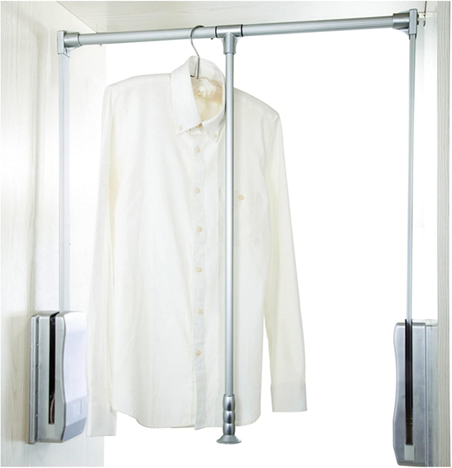 Adjustable Drop-down Wardrobe Guide Rail System, Space-Saving Soft Reset Design, Supports 30KG Load, Fits 830-1150mm Width, Ideal for Organized Storage Solutions.