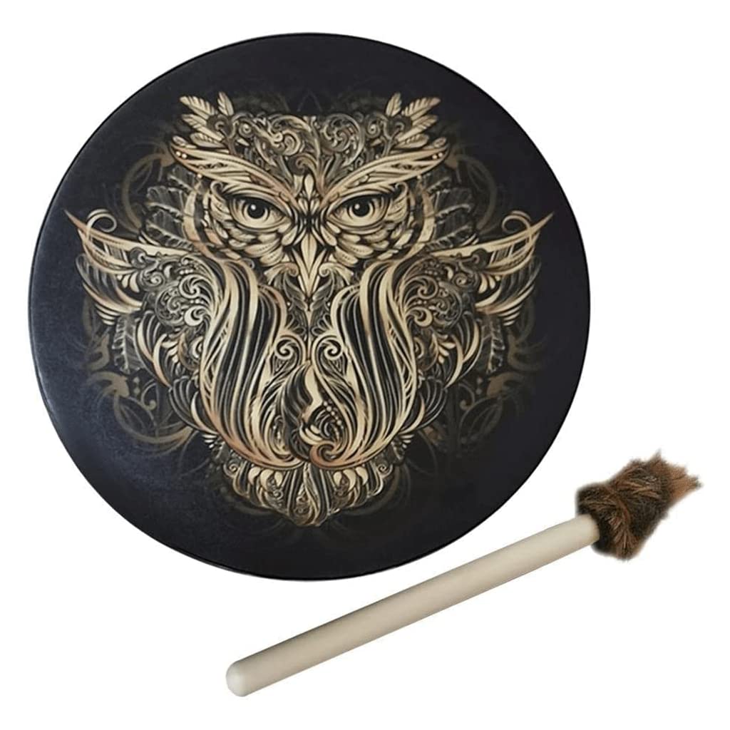 LIOONS Tambour de chaman Classique 25 cm Arbre de Vie Musique spirituelle Tambour éthéré Tambour d'aigle en résine avec Baguettes de Tambour Tambour Adulte Fait à la Main