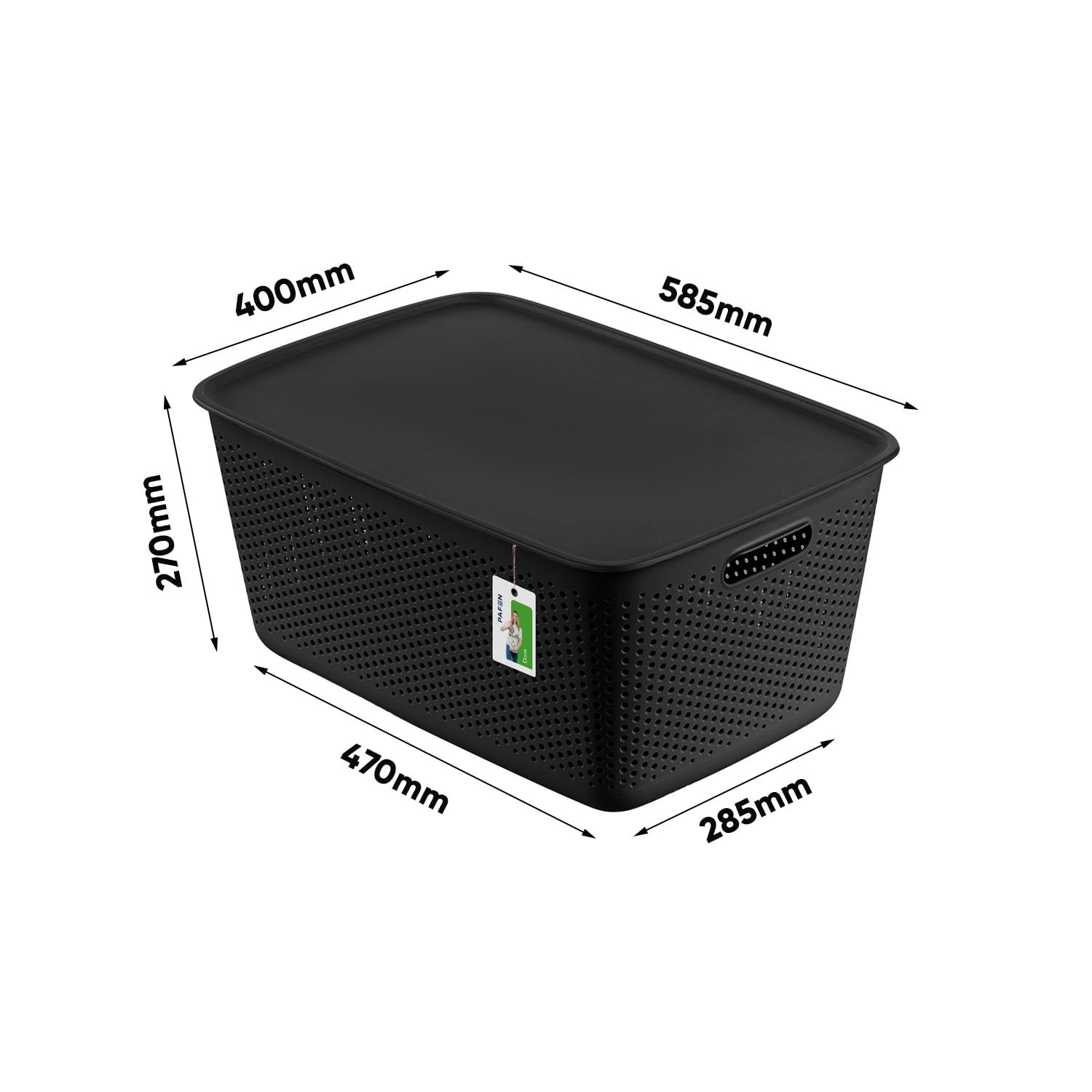 Aufbewahrungsbox 5er Set Deko-Box - 1x 45 Liter, 2x 10 Liter, 2x 17 Liter - Aufbewahrungskorb Behälter aus Kunststoff BPA Free Körbe zur Aufbewahrung Vorratsbehälter Luftzirkulationssystem, Schwarz