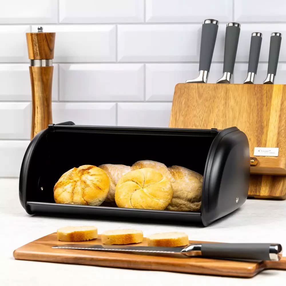KING HOFF Brotkasten Brotbox Brotbehälter Brotdose (Schwarz, Kleine 36cm x 24cm x 15cm.)