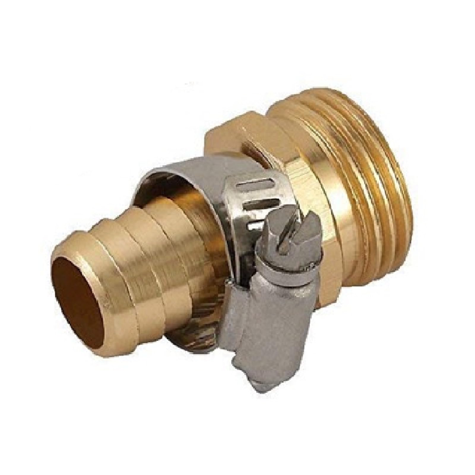 Garden Hose Adapter Swivel Fitting, 3/4" Barb x 3/4" GHT Connector,Heavy Duty Brass Hose Connectors with Stainless Clamps for Watering System Outdoor Faucet (Male)
