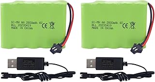 MOONZON 2PCS AA 6.0V 2800mAh SM-2P Plug Rechargeable Battery and USB Charging Cable for TB141 TB142 DE37 RC Car Toy Car Remote Control Excavator Truck Engineering Car Spare Batteries