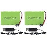 MOONZON 2PCS AA 6.0V 2800mAh SM-2P Plug Rechargeable Battery and USB Charging Cable for TB141 TB142 DE37 RC Car Toy Car Remote Control Excavator Truck Engineering Car Spare Batteries