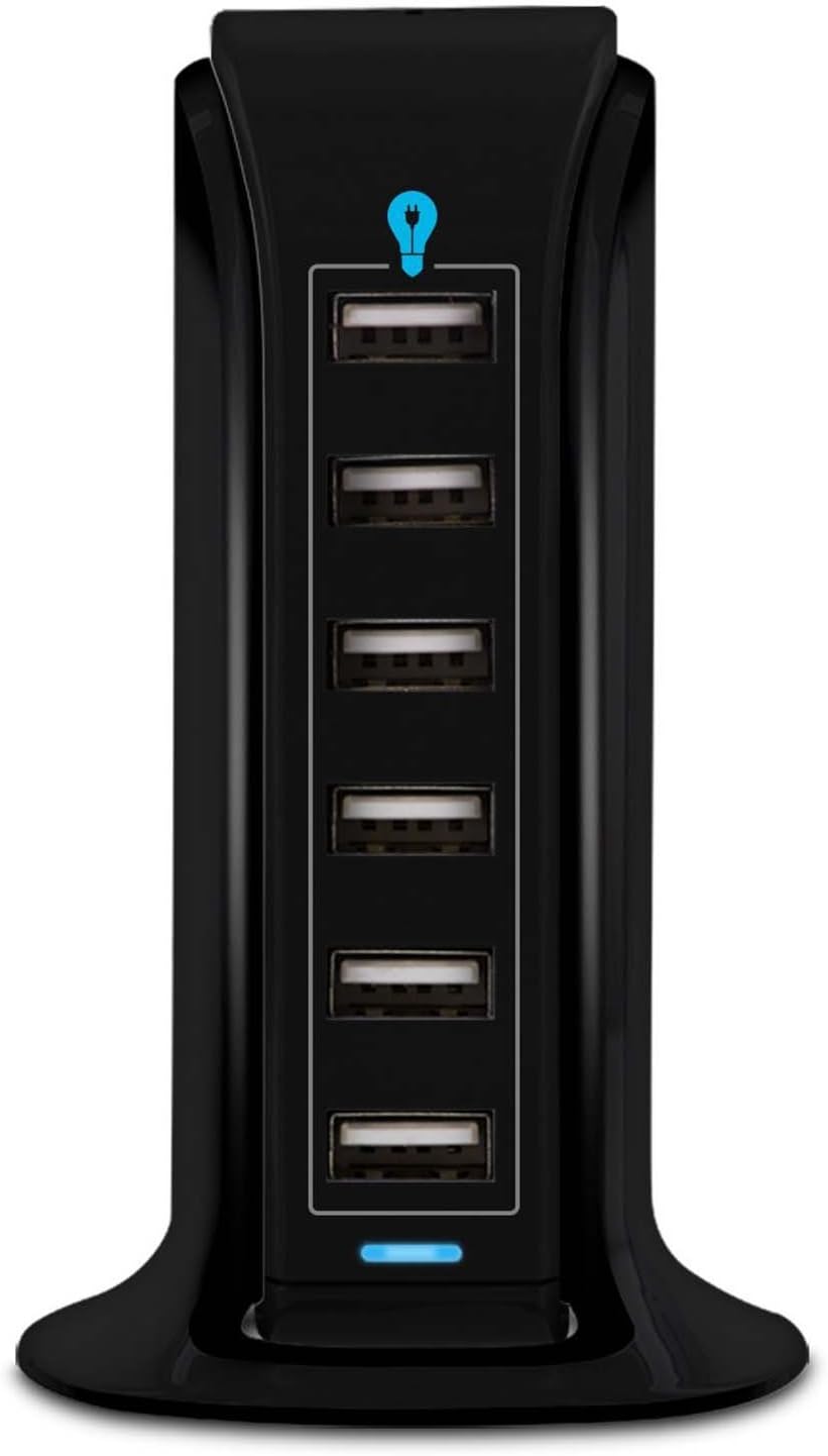Aduro 40W 6-Port USB Desktop Charging Station Hub Wall Charger for iPhone iPad Tablets Smartphones with Smart Flow (Black) : Cell Phones & Accessories