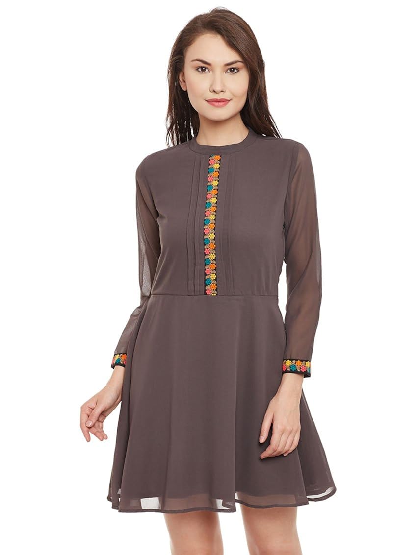 BOHOBI Women Fit and Flare Grey Dress Amazon.in Fashion