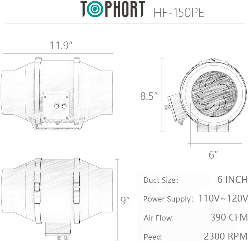 New Deal TOPHORT Inline Duct fan 6 inch with Temperature Controller Booster Duct Fan Speed Controllable Exhaust Fan for Grow Tent/Hydroponics/Ventilation Best Deal 🛒 TOPHORT Inline Duct fan 6 inch with Temperature Controller Booster Duct Fan Speed Controllable Exhaust Fan for Grow Tent/Hydroponics/Ventilation