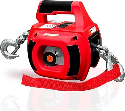 Portable Drill Winch Drill Powered Winch with Alloy Steel Wire Rope, Handheld Drill Winch for Lifting, Dragging, Handling(Red 1000LBS)