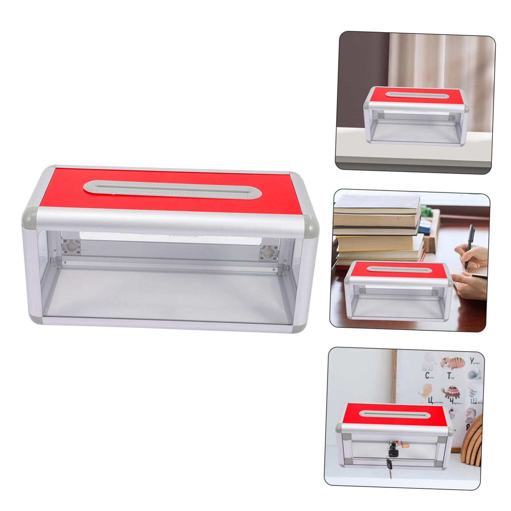 SOIMISS Porta Cartellini Serratura in Acrilico e Lega di Alluminio, Contenitore Trasparente per Biglietti da Visita, Design Elegante e Resistente per Uffici e Showroom