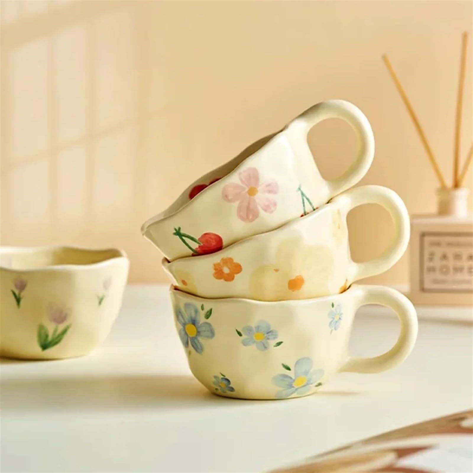 Tazza in Ceramica, Bevanda per la Colazione con Fiocchi d'avena Irregolari, Realizzata a Mano