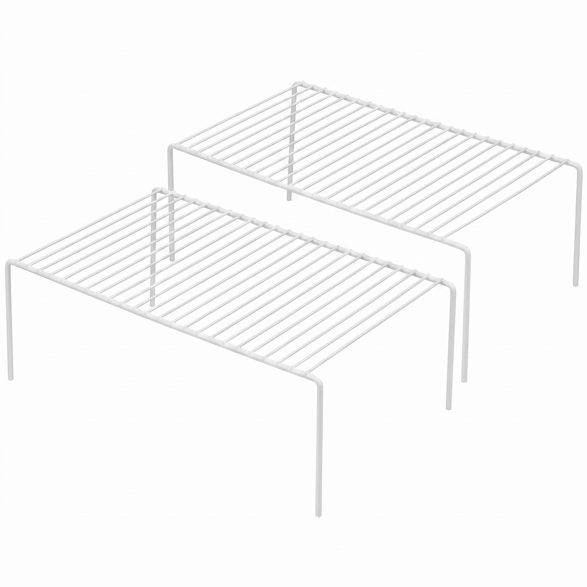 iPEGTOP 2 Pack Large (40 x 24 cm) Freezer Cabinet Storage Shelf Rack, Rustproof Stainless Steel Kitchen Organizer Space Saver for Fridge Pantry Shelves Countertops - White