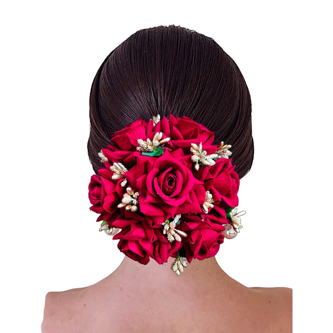 Hair Flare Rose and Pollen Floral Gajra/ Juda Cover with Charming Flowers Design Hairpin/ Hair Accessories for Women & Girls - 2641, Red (B0CDQB54XH) Amazon Price History, Amazon Price Tracker
