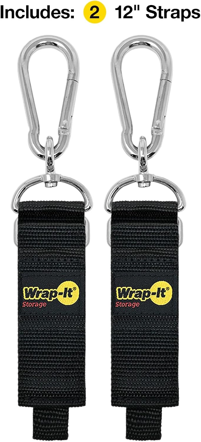 Hook 'n Hang Wrap-It Storage Straps - 12" (2-Pack) Black image 2