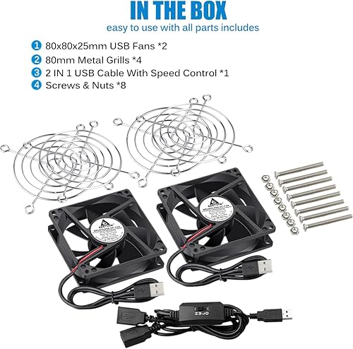 Vista 34 de GDSTIME Paquete de 2 ventiladores USB silenciosos de 1.575 pulgadas con 3 controles de velocidad, mini ventilador de carcasa de computadora sin