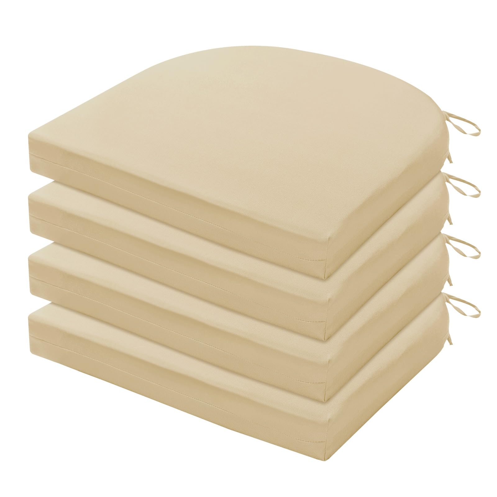 LOVTEX Memory Foam Outdoor Chair Cushions, 4 Pack, Beige, 17x16x2 inches, Waterproof, Fade-Resistant, Corded