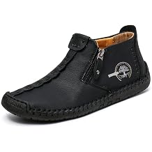 Mens Leather Loafers Casual Fashion Light Mid-top Driving Shoes Outdoor Waterproof Non Slip Walking Shoe