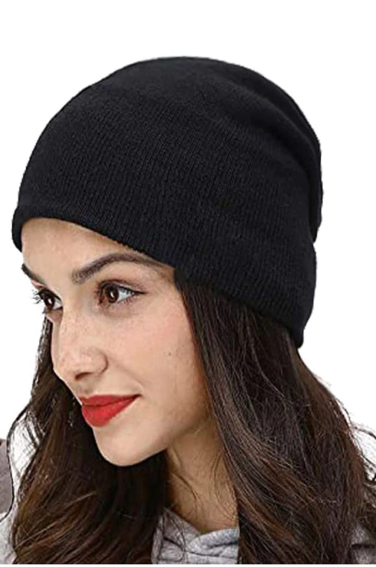 Women's Woolen Slouchy Beanie Cap bn-01 (Black;Free Size) (Pack of 1)-image-2