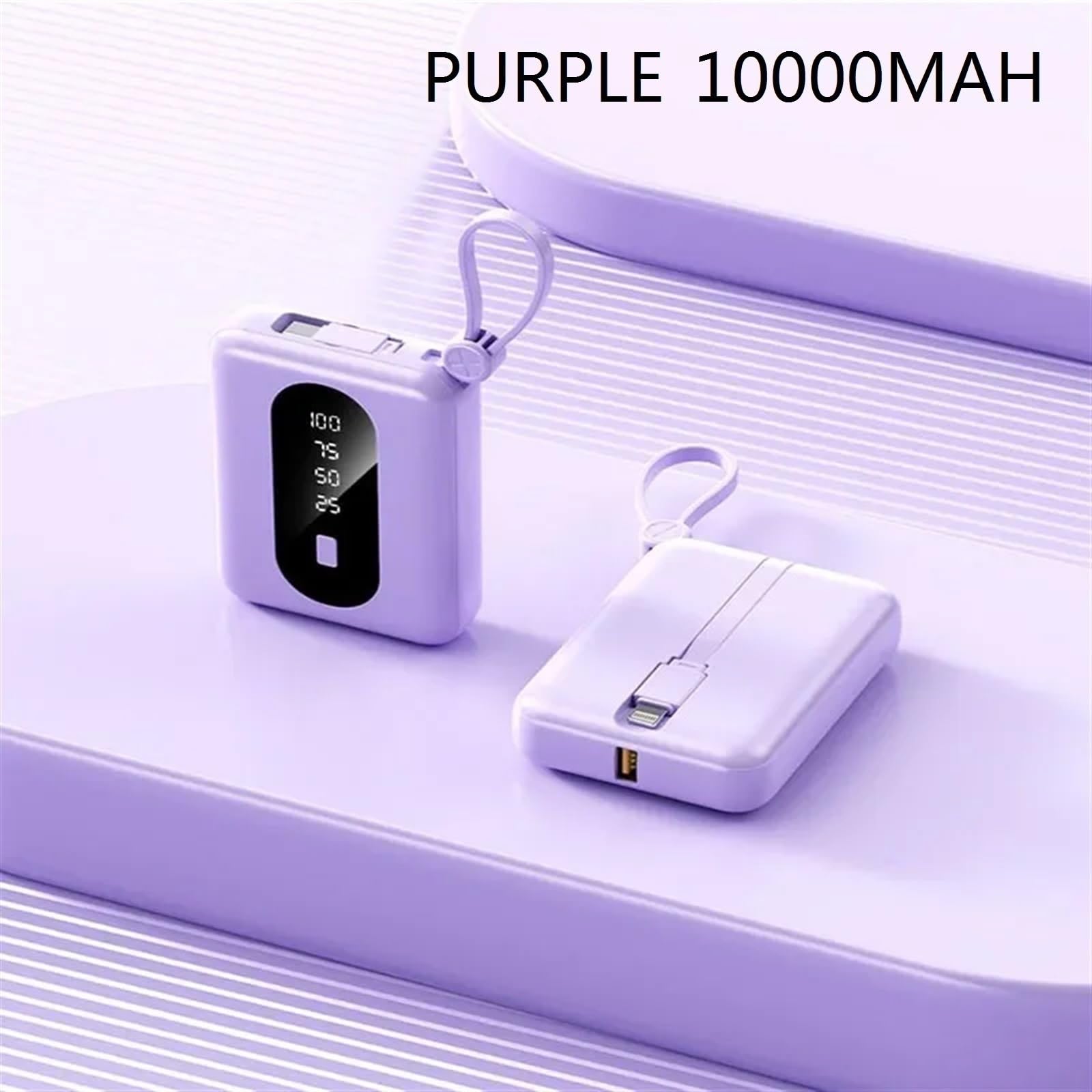 Powerbank O Dużej Pojemności 72W 20000Mah Przenośny Wbudowany Zasilacz Kablowy Szybka Bateria Mobilna Kompatybilny Z IPhonem Kompatybilny Z Samsungiem Kompatybilny Z Xiaomi (Color : Purple, Size : 1