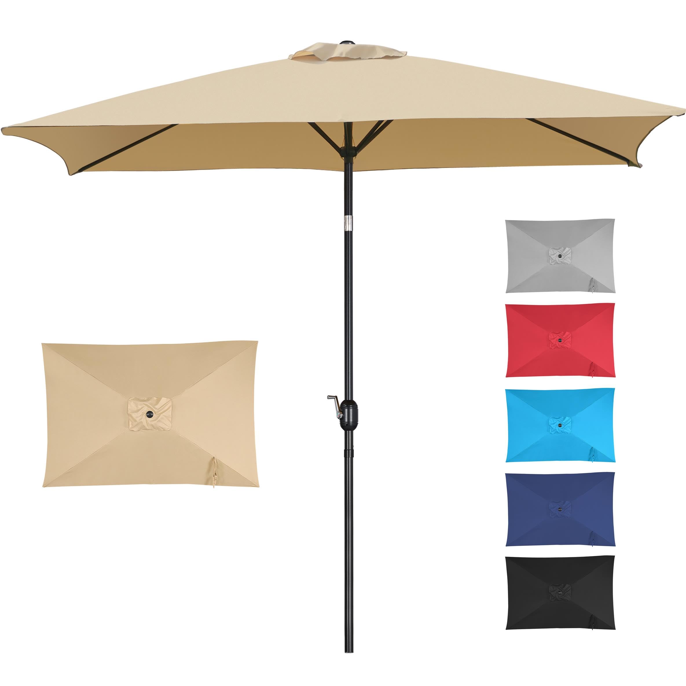 Yaheetech 6.5x10FT Rectangular Outdoor Patio Umbrella Large Market Umbrella w/Push Button Tilt & Crank Lift System & 6 Sturdy Ribs for Garden/Lawn/Beach/Pool/Deck/Backyard - Tan image 6