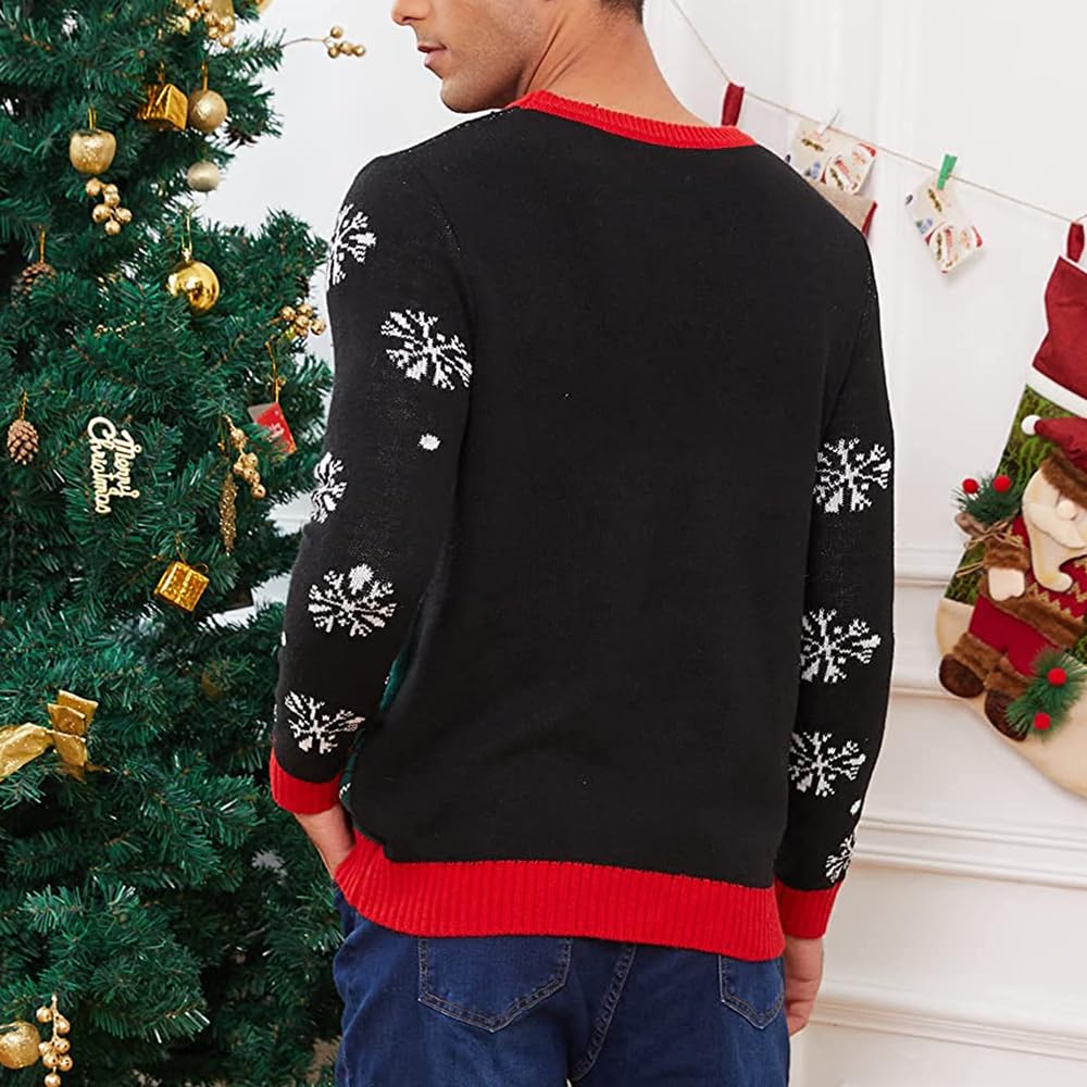 Bseical Weihnachtspullover Herren Lustig Hässliche, Ugly Christmas Sweater, Xmas Strick Pullover Dino Weihnachtsmann Sweatshirt Lange Ärmel