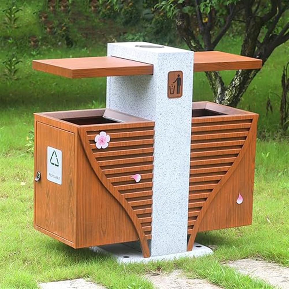 Cestino Per Esterni, Classico Bidone Della Spazzatura A Grana in Legno, Bidone Della Spazzatura All'aperto Con Posacenere in Cima, Design A Doppia Canna, Adatto Per Punti Panoramici
