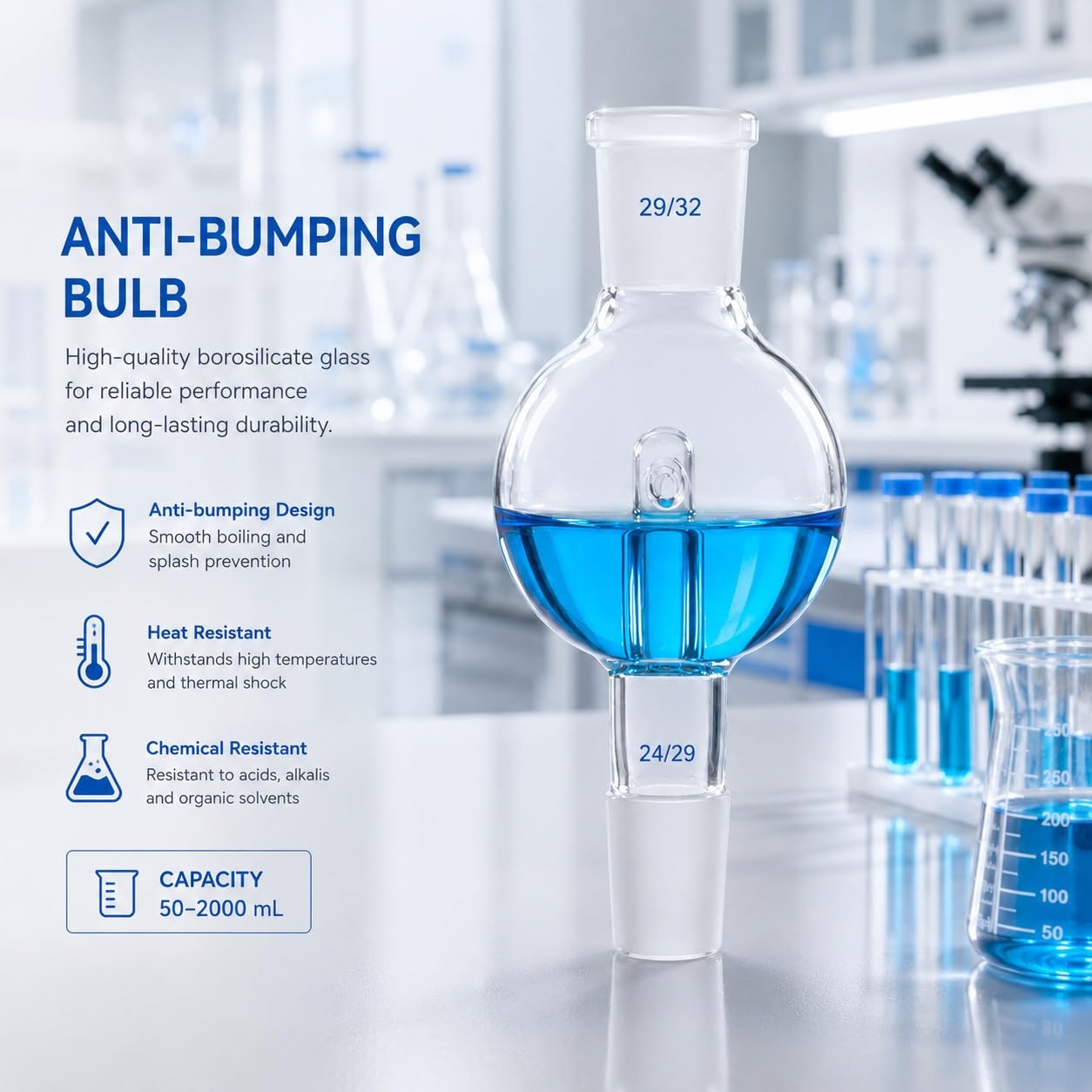 Szklana Nasadka Przeciwrozbryzgowa, Szkło Borokrzemianowe 3.3 – Adapter Chroniący przed Rozpryskiwaniem Podczas Destylacji-gór. 24/29 dol. 24/29 1000ml