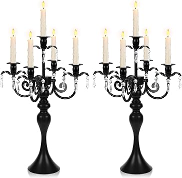 20Tall Black Crystal Pendant Taper Candle Holders/Stylish Candle Stands/Candlesticks Holder/Candelabra for Home Decor, Weddings/Parties/Elegant Dining Table Centerpiece 2, Black