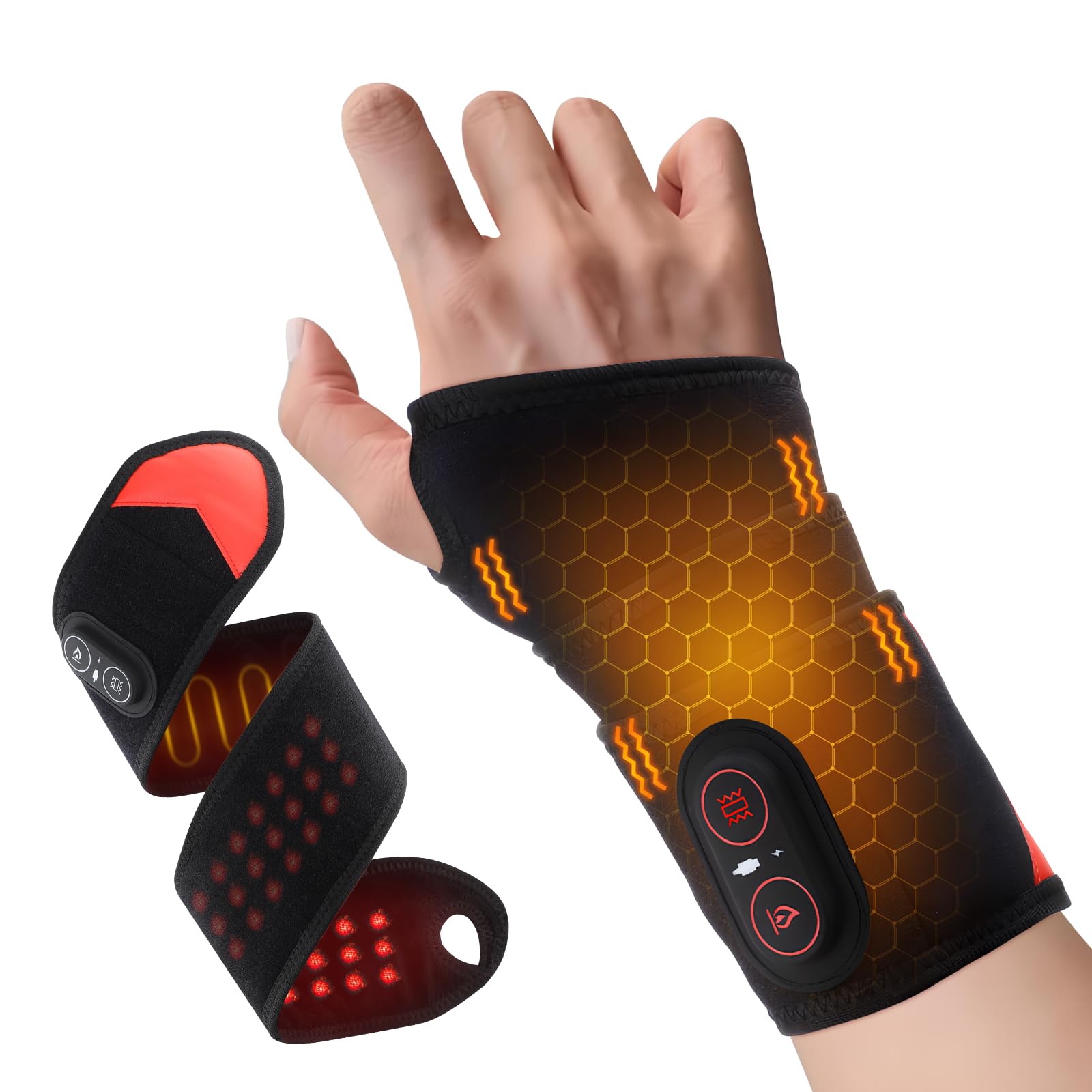 Cordless Wrist Heating Pad, Vibration Massage Heated Wrist Brace, Rechargeable Hand Heating Pad Wrist Wrap for Carpal Tunnel Relief, Left Right Hand Pain Relief for Women Men, 3 Heat Vibration Levels-picture-19