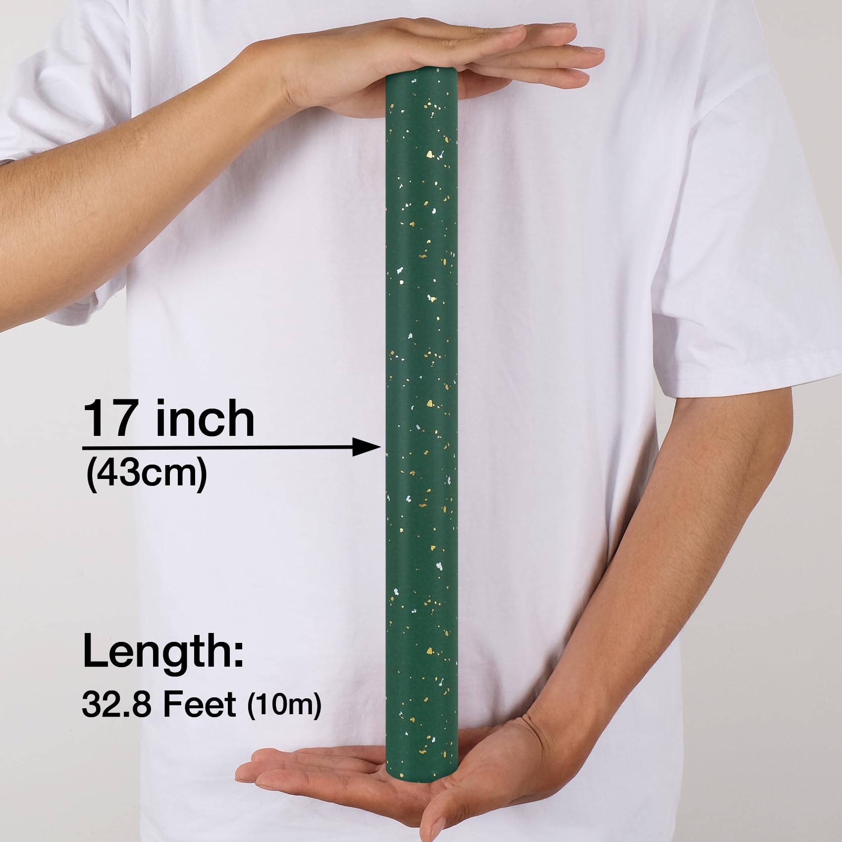 Aimyoo Ciemnozielona rolka papieru do pakowania - mini rolka - 40 cm x 90 cm - ciemnozielona ze złotymi płatkami foliowy wzór na Boże Narodzenie, ślub, urodziny, święta, uroczystości