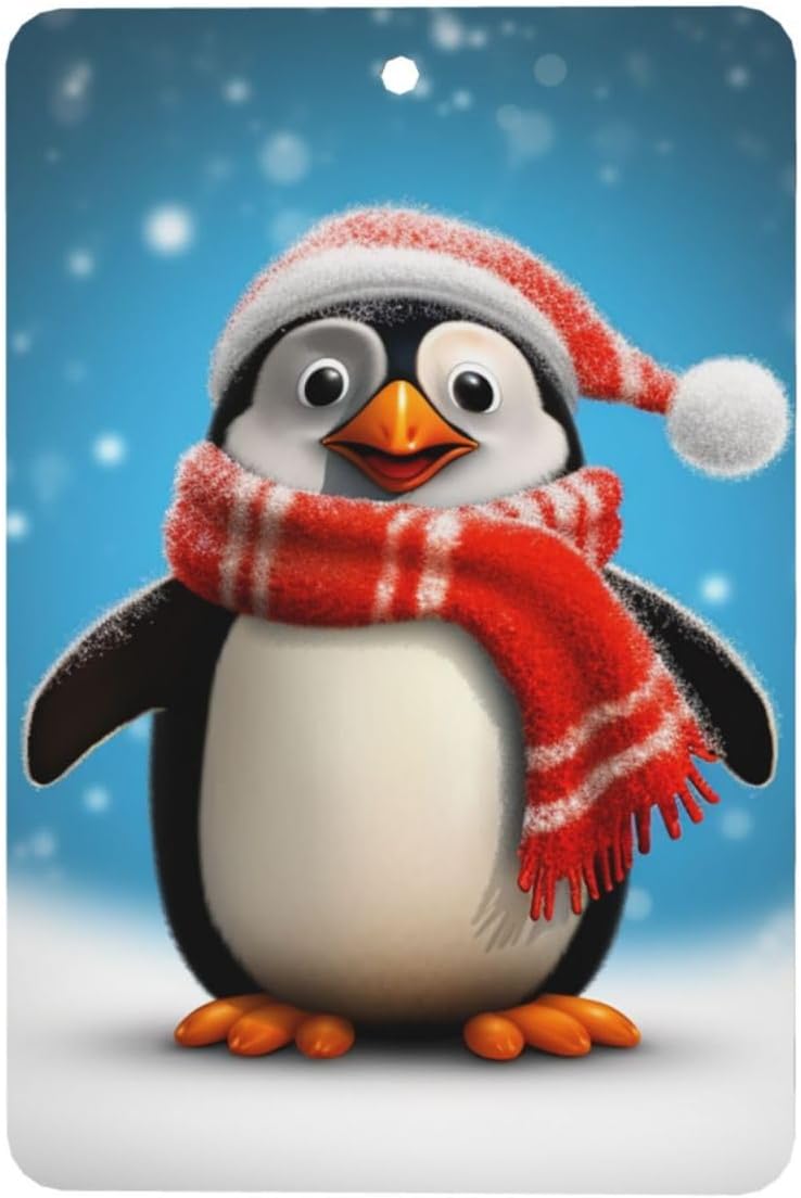 Christmas Funny Penguin Car Air Fresheners Cards Set of 4 Pieces, Long-Lasting Auto Aromatherapy Tablets Gifts Car Rearview Mirror Pendant Hanging Scented Cards for Wardrobe Bathroom