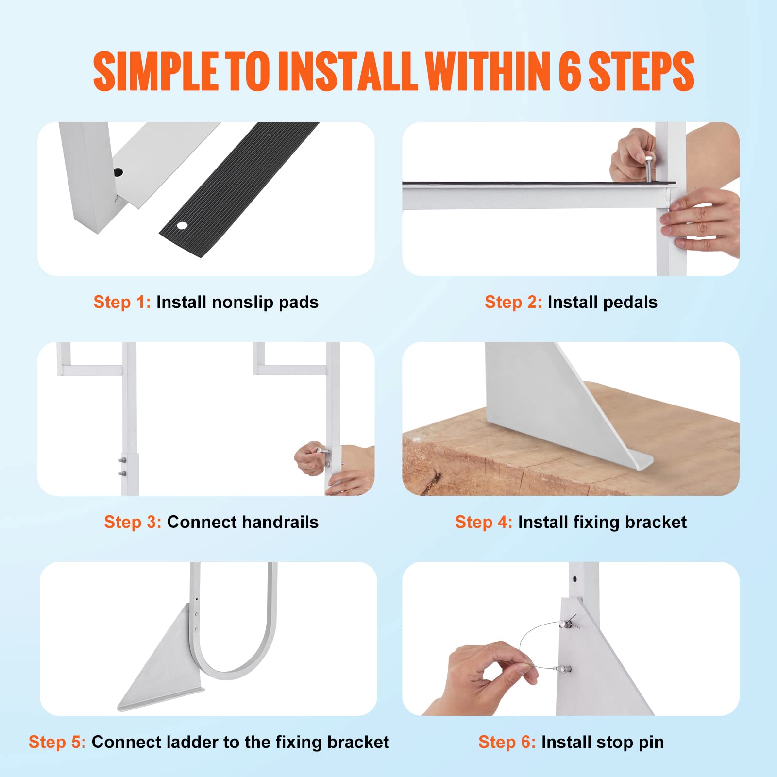 Scala Per Pontile VEVOR | 5 Gradini In Alluminio | Portata 158.7 Kg | Antiscivolo | Rimovibile Per Barche E Piscine - Foto 9